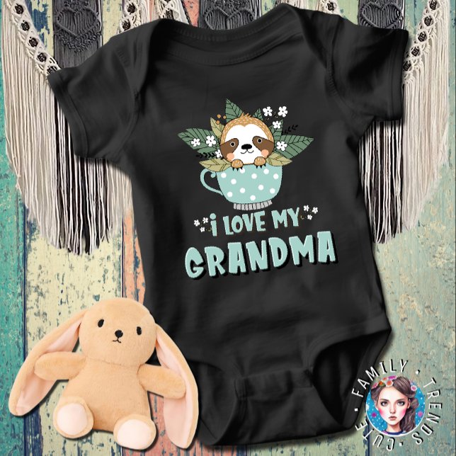 Body Para Bebê Bonita Floral Kawaii Raccoon Eu Amo Minha Avó (Criador carregado)