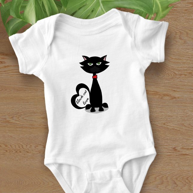 Body Para Bebê Bonito Black Cat Personalizado Bebê Roupa (A cute black kitty cat with space for your little kitten's name)
