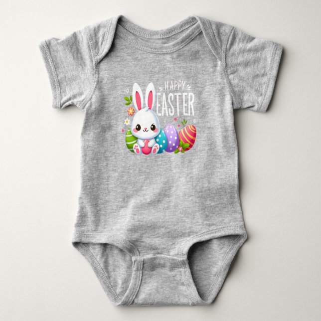 Body Para Bebê Bonito, coelho Felz pascoa (Frente)