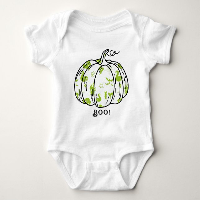Body Para Bebê Bonito e Verde Spooky Jack-O’-Lanterna (Frente)