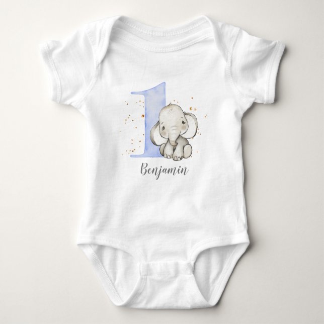 Body Para Bebê Bonito Elefante primeiro aniversario Bebê Roupa (Frente)
