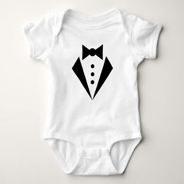 Body Para Bebê Bonito Tuxedo de TIE Preto (Frente)