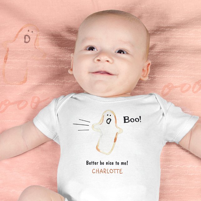 Body Para Bebê Boo! Fantasma Bonito Desenhado À Mão (Boo! Hand-Drawn Cute Ghost Baby Bodysuit ©Susanne Sachers - Sunny Mind Design 👻)