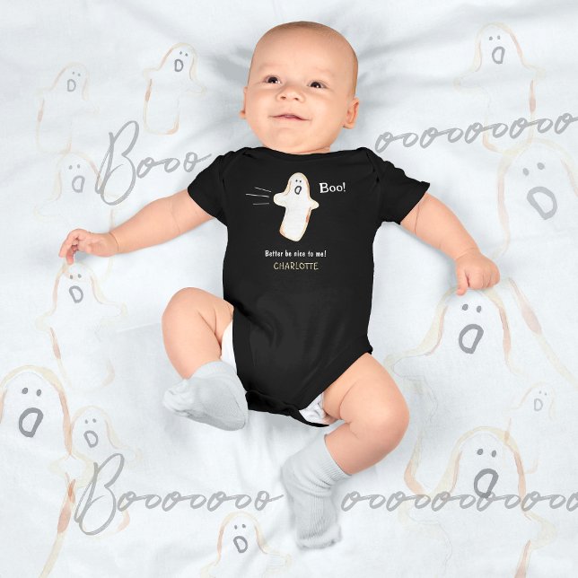 Body Para Bebê 👻 BOO! Ghost Cute Handtração Halloween (BOO! Ghost Cute Handdrawn Halloween Baby Bodysuit ©Susanne Sachers - Sunny Mind Design)