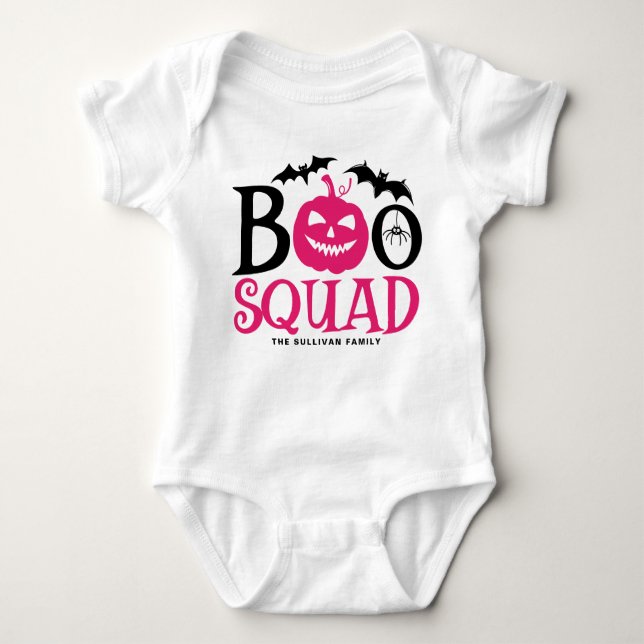 Body Para Bebê Boo-Quente Rosa Esquadrão Spooktering Apontando Di (Frente)
