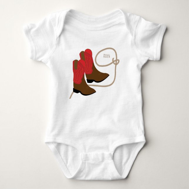 Body Para Bebê Boots & Lasso Red & Brown Cowboy, Personalizado (Frente)