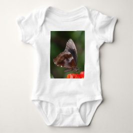 Body Para Bebê Borboleta Branca e Marrom em Flor Vermelha