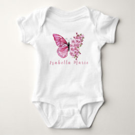 Body Para Bebê Borboleta Rosa Nome Personalizado Roupa de Bebê Mo