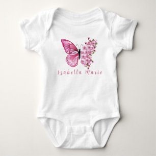 Body Para Bebê Borboleta Rosa Personalizado Nome Fofo Morden