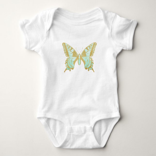 Body Para Bebê Borboleta Verde-Azul Pálida (Frente)