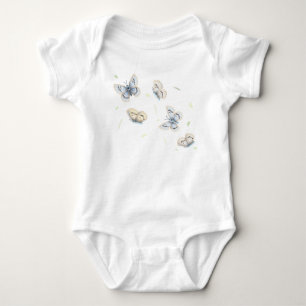 Body Para Bebê Borboletas Azuis e Creme no Voo Sonhador