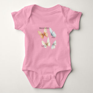 Body Para Bebê Borboletas Azuis Pêssego Felicidade Amor Alegria