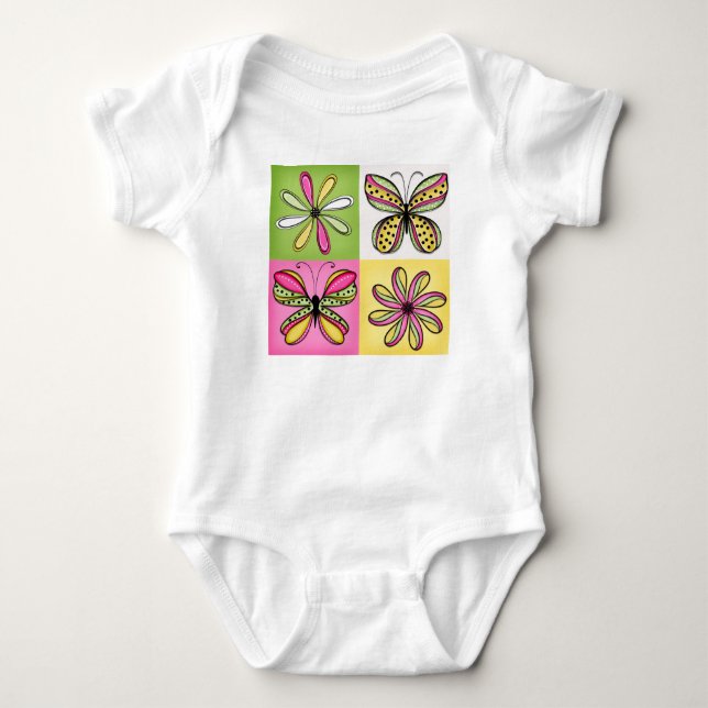 Body Para Bebê Borboletas e Flores da Pop Art (Frente)