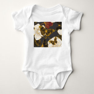 Body Para Bebê Borboletas e flores: padrão de Primavera Boho