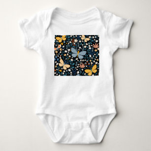 Body Para Bebê Borboletas Floral: Desenho Manual Sem Costuras.
