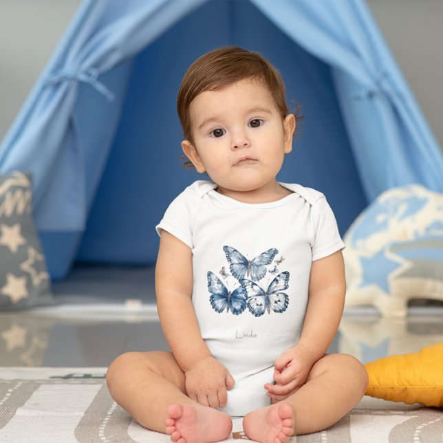 Body Para Bebê Borboletas no Azul Delft, personalizáveis (Criador carregado)