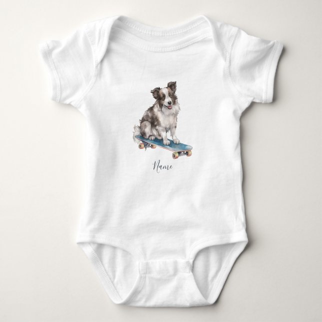Body Para Bebê Borda de Aquarela Collie Baby Body (Frente)