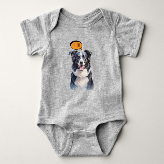 Body Para Bebê Border Collie Alegre em Aquarela (Frente)