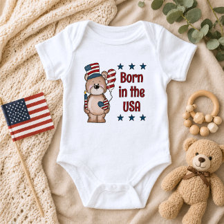Body Para Bebê Born in the USA Patriotic