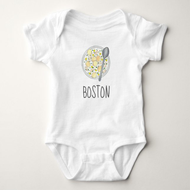 Body Para Bebê BOSTON Baby Massachusetts Clam Chowder Foodie Soup (Frente)