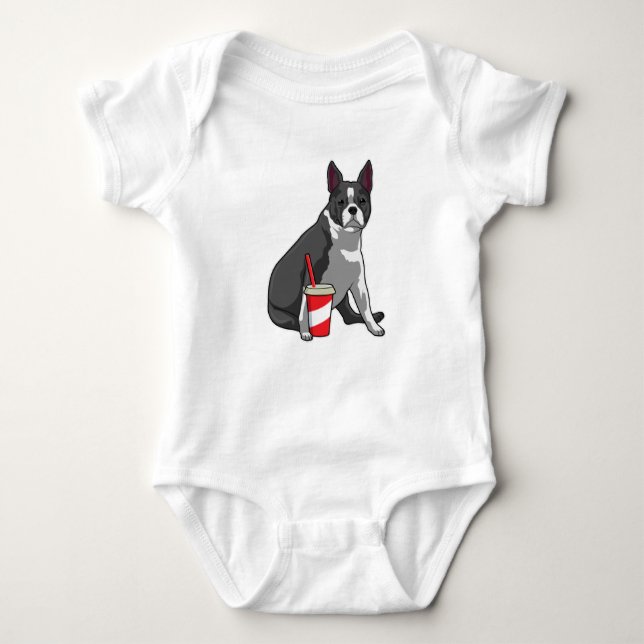 Body Para Bebê Boston Terrier com bebida (Frente)