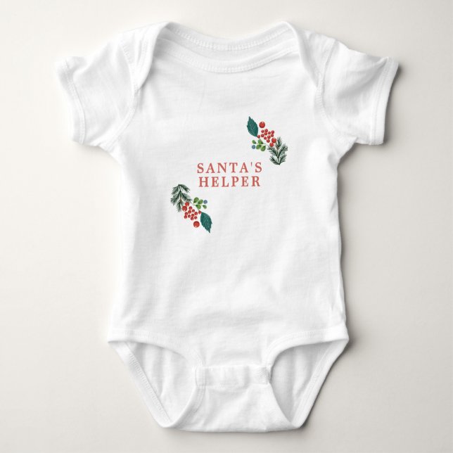 Body Para Bebê Botanical Santa's Helper Holiday Christmas (Frente)