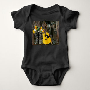 Body Para Bebê Botas de Cowboy Cavalo Ocidental Girassóis Guitarr
