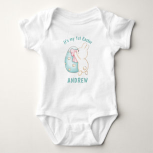 Body Para Bebê Boy Bunny & Blue Egg 1 Nome Personalizado Da Pásco