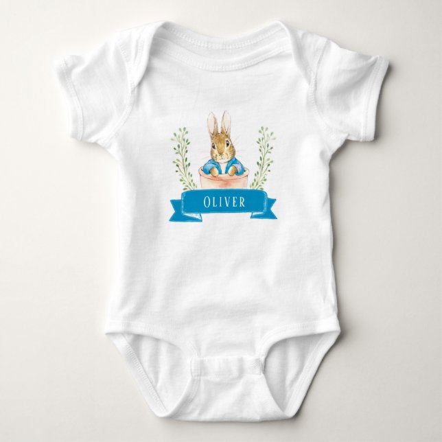 Body Para Bebê Boy Peter Rabbit Blue Bebê Costumado (Frente)