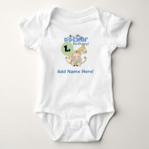 Body Para Bebê Boy Rockin First Birthday Tshirt