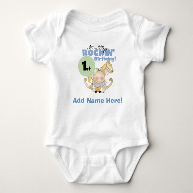 Body Para Bebê Boy Rockin First Birthday Tshirt (Frente)