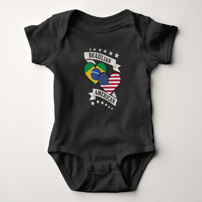 Body Para Bebê Brasil: Coração Americano Flagres Brasil América (Frente)