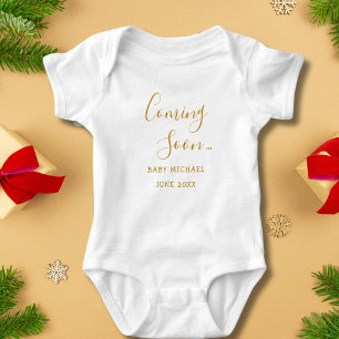 Body Para Bebê Brevemente Anúncio de Gravidez de Script Dourado
