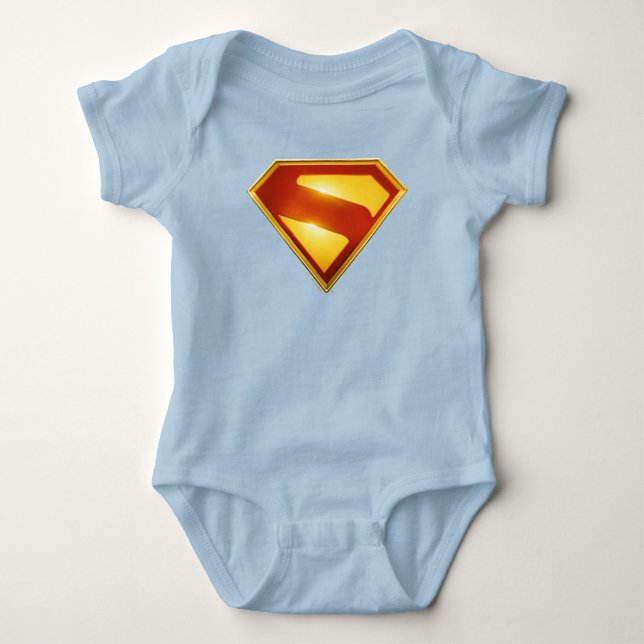 Body Para Bebê Brilhante da blindagem S do Ouro Superman (Frente)