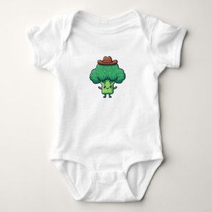 Body Para Bebê Brócolis cartoon com chapéu de cowboy castanho