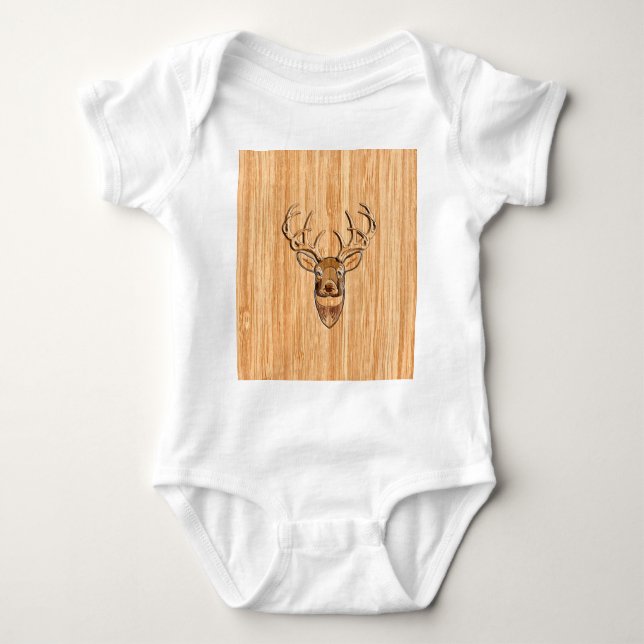 Body Para Bebê Buck Deer Head Wood Grain Style (Frente)