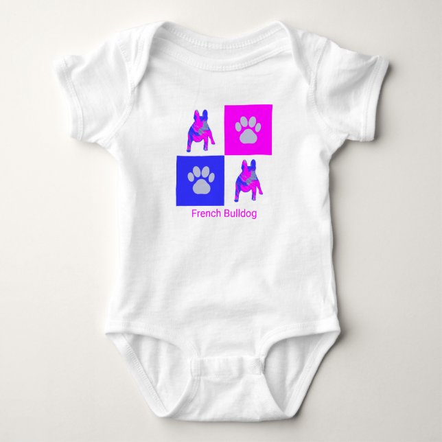 Body Para Bebê Buldogue francês e pata rosa e azul (Frente)