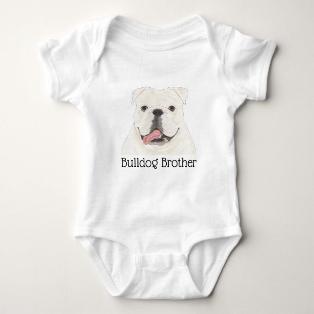 Body Para Bebê Bulldog Inglês Branco Personalizado Cachorro (Frente)