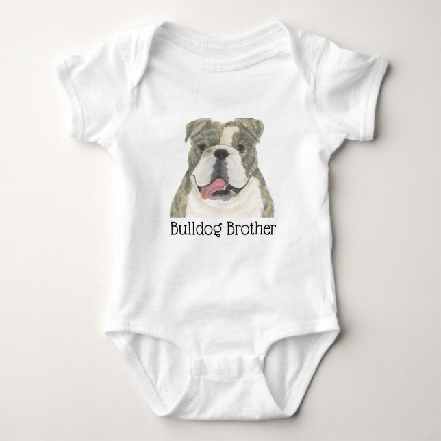 Body Para Bebê Bulldog Inglês Marrom e Branco Personalizado (Frente)