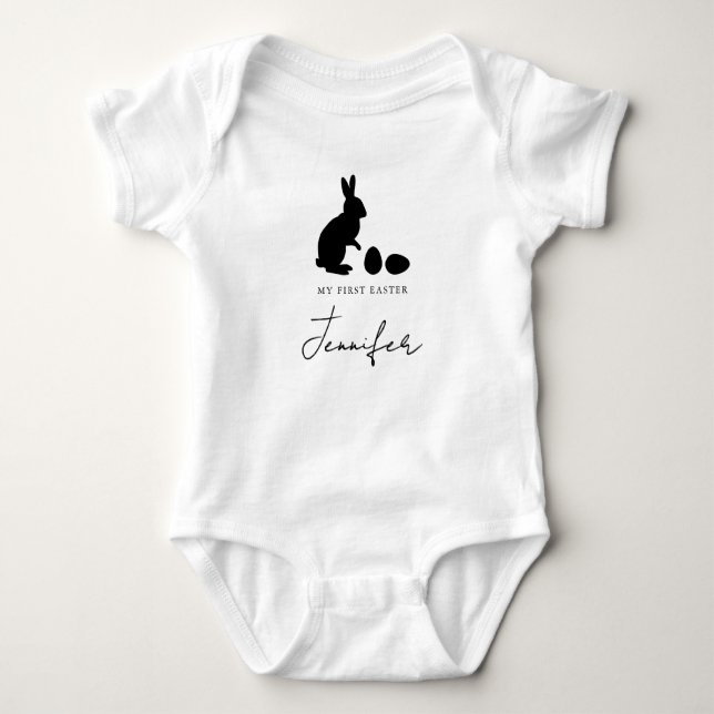Body Para Bebê Bunny And Eggs In Black With Name My First Easter (Frente)