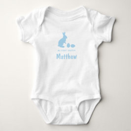 Body Para Bebê Bunny And Eggs In Blue With Name My First Easter