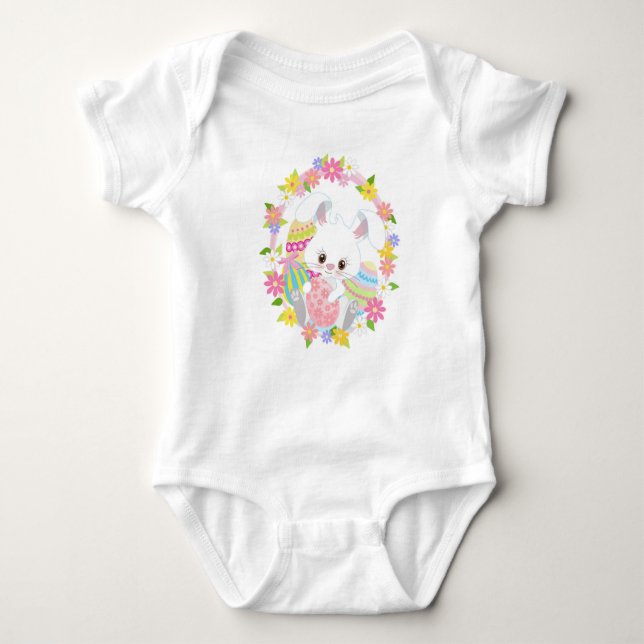 BODY PARA BEBÊ BUNNY LESTE BRANCO EM FÉRIAS (Frente)