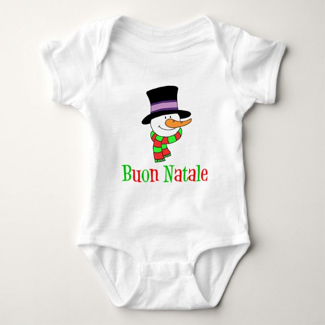 Body Para Bebê Buon Natale Italiano Snowman Kids (Frente)
