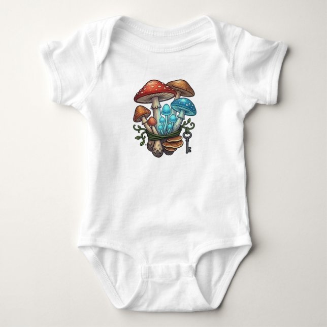 Body Para Bebê Buquê de Cogumelos Mágicos Caprichosos Chave Vinta (Frente)