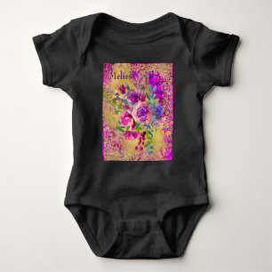 Body Para Bebê Buquê de flor de aquarela personalizado a rosa