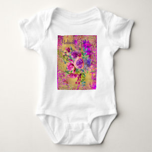 Body Para Bebê Buquê de flor de aquarela personalizado a rosa