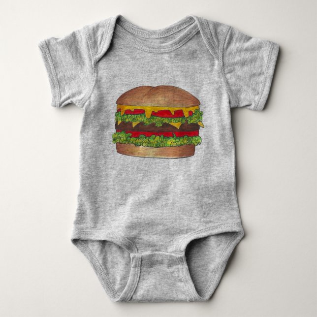 Body Para Bebê Burger Hamburger Cheeseburger Foodie (Frente)