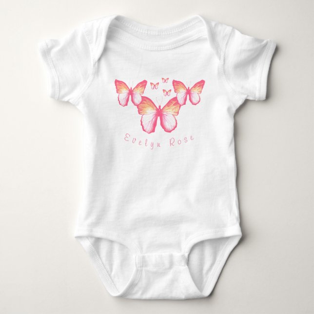 Body Para Bebê Butterflies Rosa Corais Personalizados Bebê Roupa (Frente)