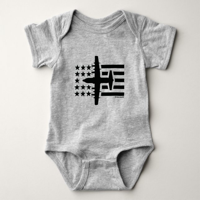 Body Para Bebê C-130 Hércules Estrelas e Stripes de Jato Preto (Frente)