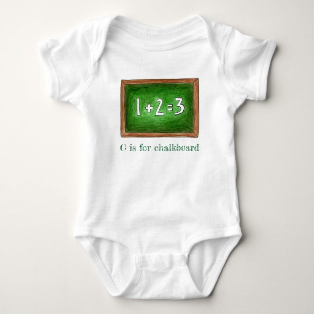 Body Para Bebê C é para Chalkboard Green School Slate Math ABCs (Frente)